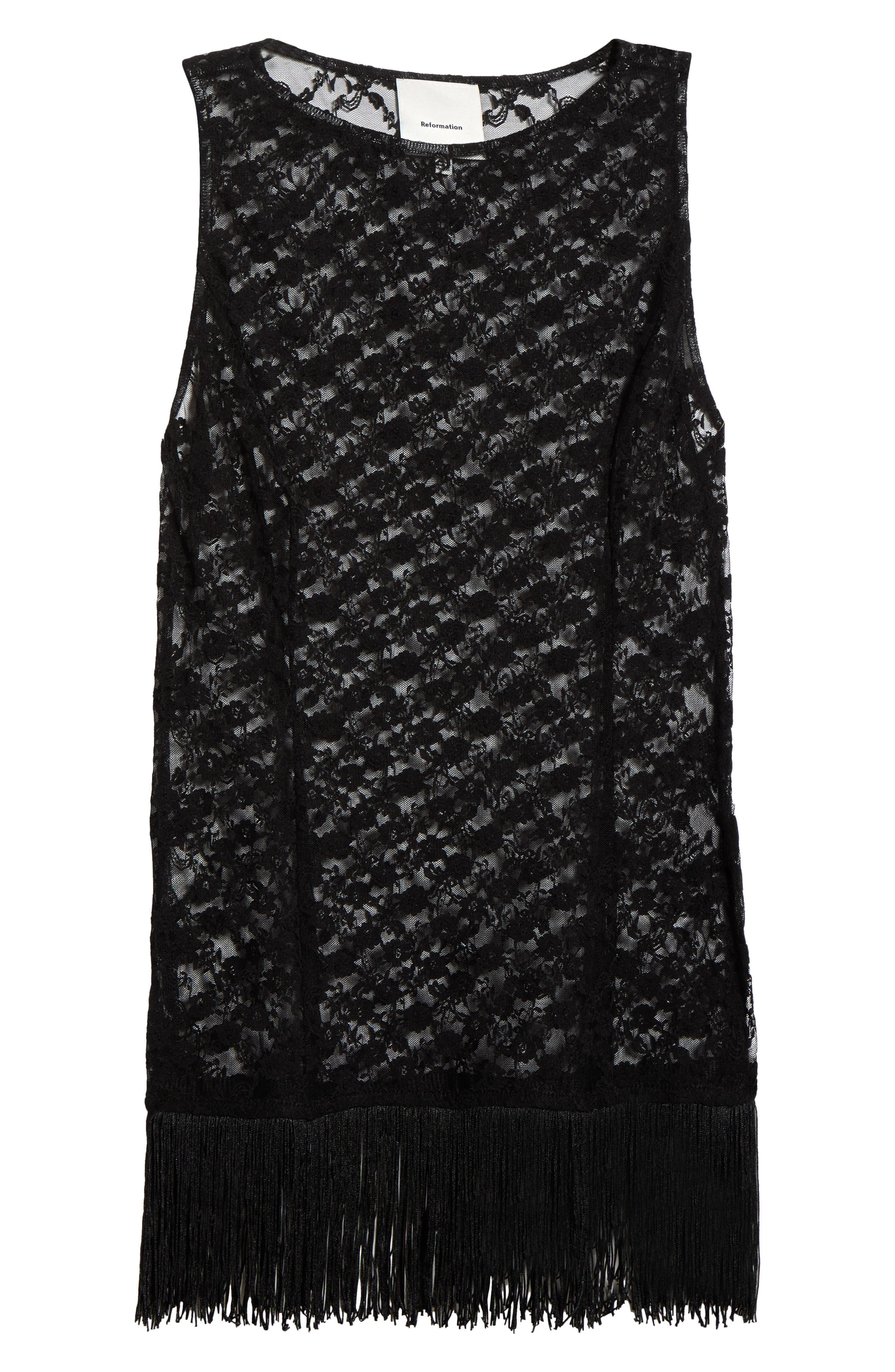 Reformation Gabrielle Fringe Hem Open Knit Top in Black at Nordstrom, Size X-Small