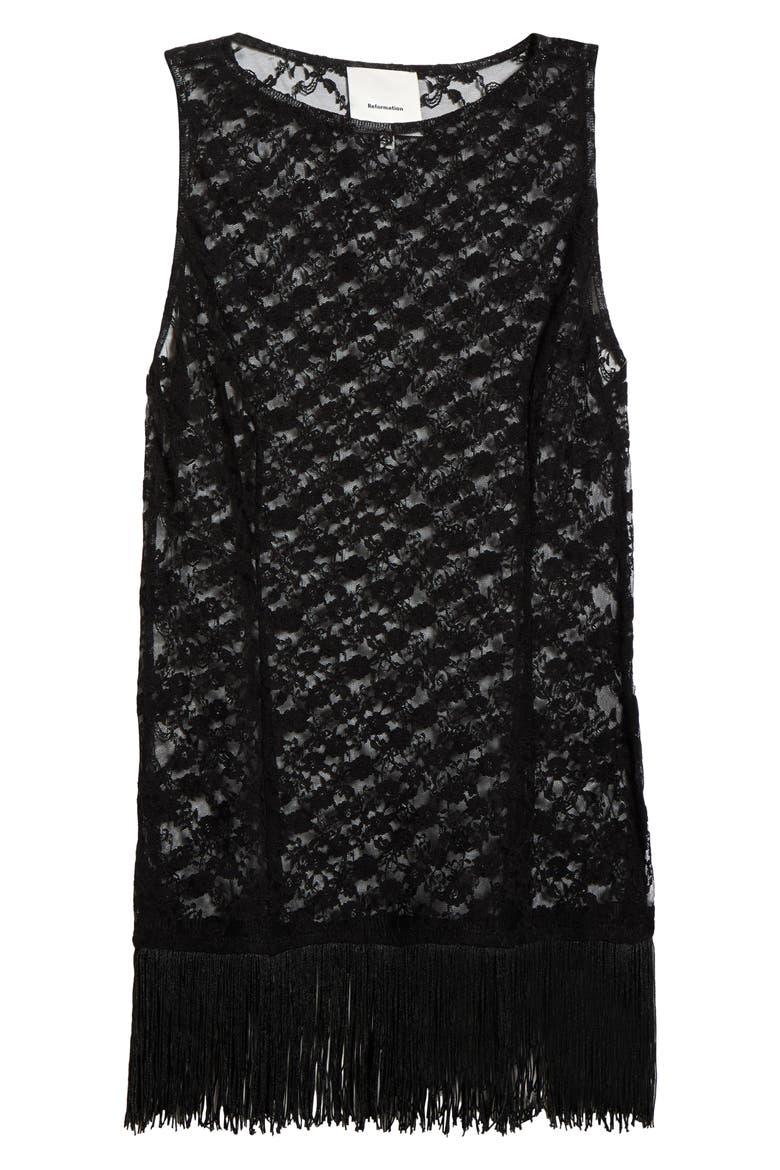 Gabrielle Fringe Hem Open Knit Top, Main, color, BLACK
