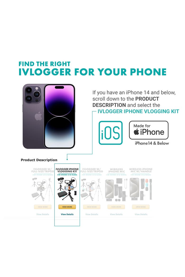 uVlogger Vlogging Kit for iPhone 15 and up with Light, Mic, Phone Mount, Tripod, Alternate, color, Black