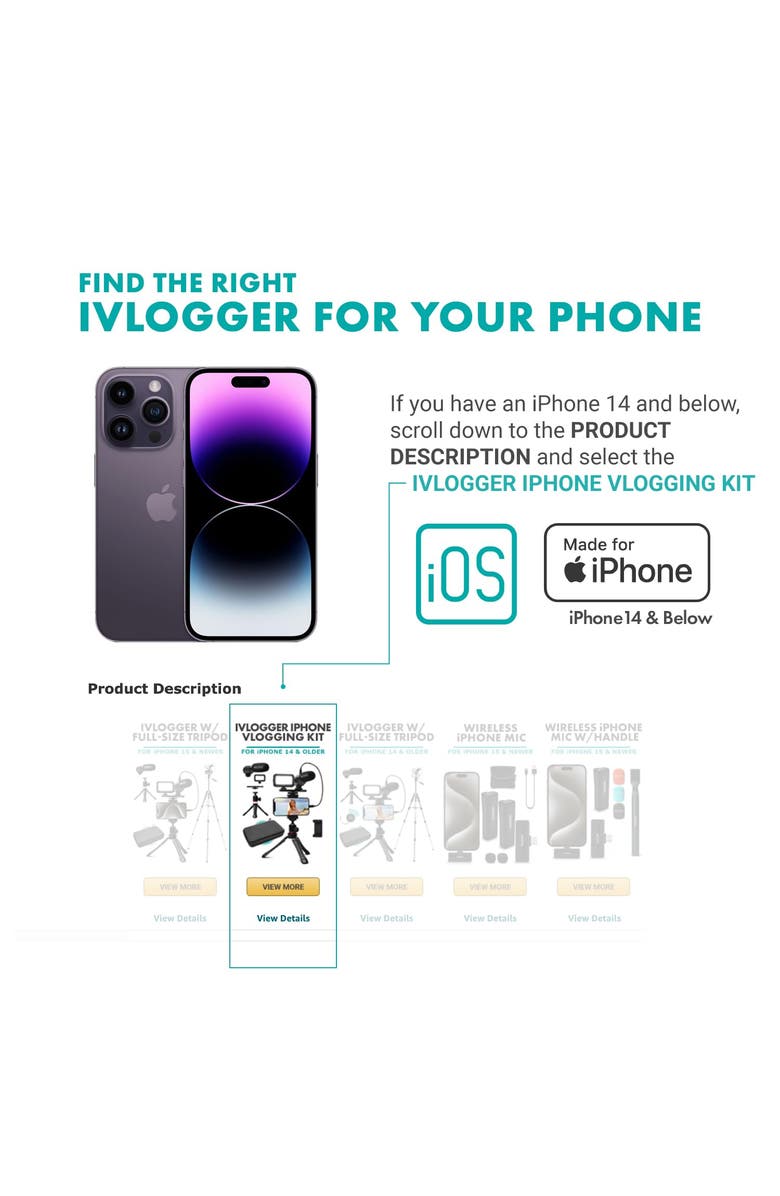 MOVO uVlogger Vlogging Kit for iPhone 15 and up with Light, Mic, Phone Mount, Tripod, Alternate, color, Black