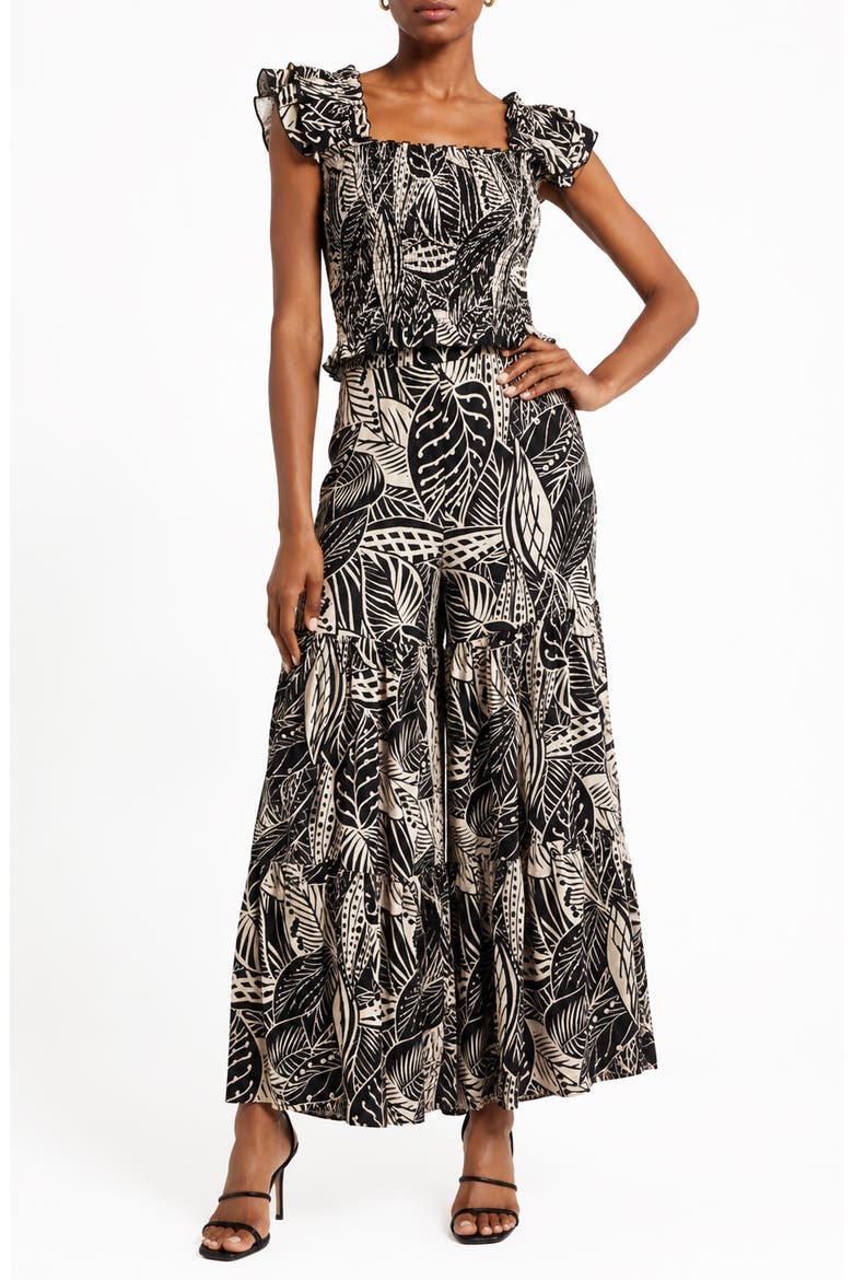 Marry Me Tiered Wide Leg Pull-On Pants, Alternate, color, LAYERED LEAVES