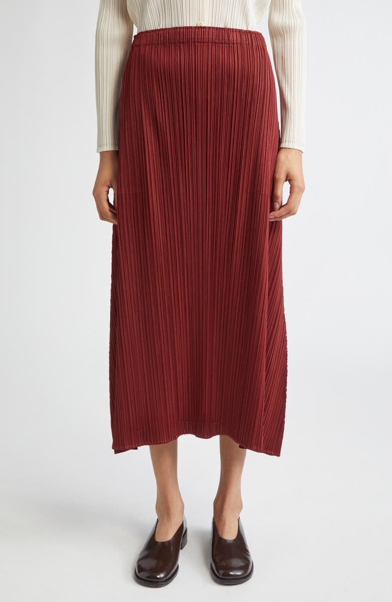 Pleats Please Issey Miyake Monthly Colors October Pleated Midi Skirt, Main, color, Brown Red
