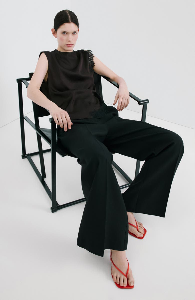 MANGO Lace Trim Asymmetric Satin Top, Alternate, color, 