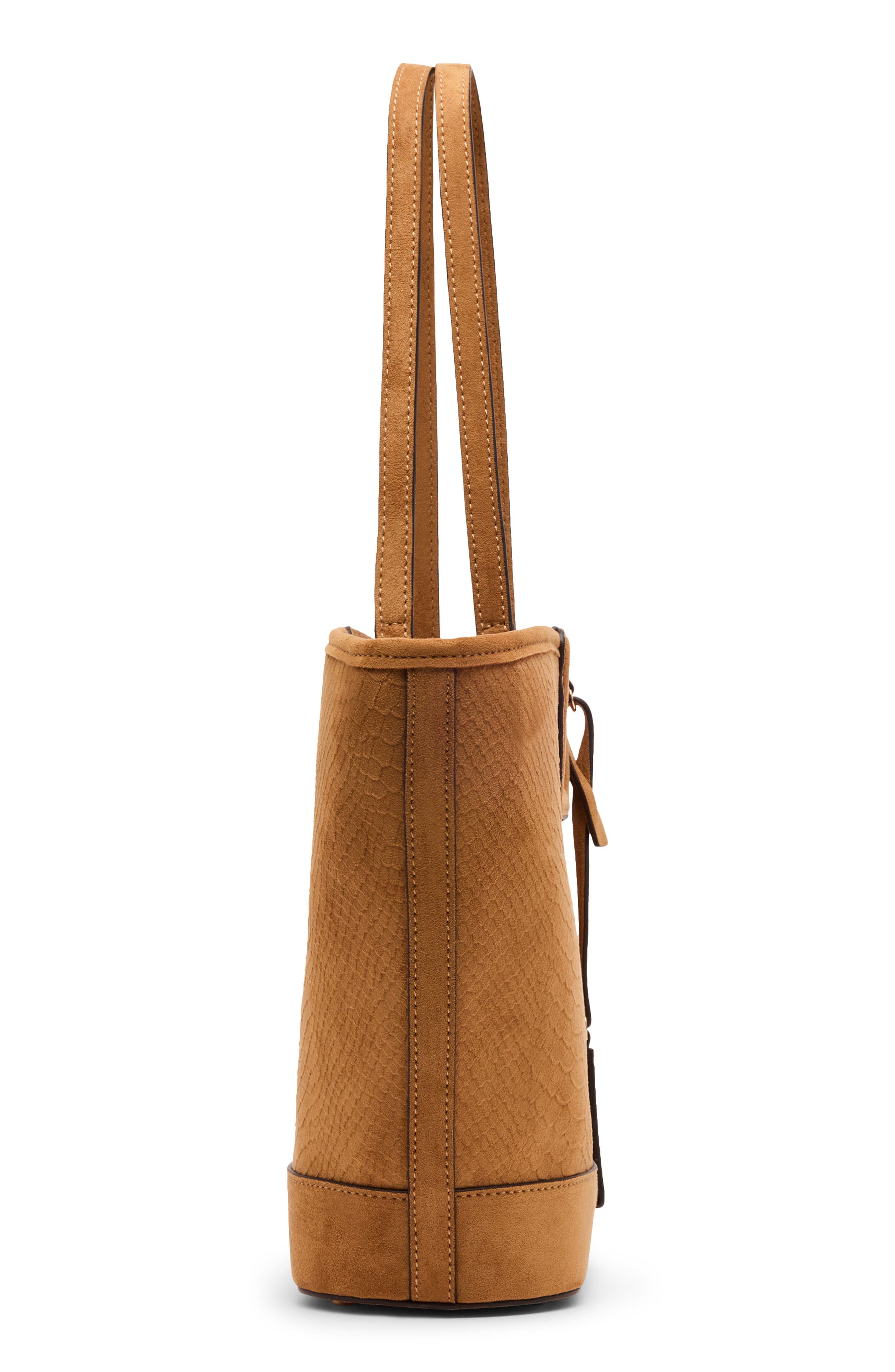 Cutout Handle Faux Suede Tote, Alternate, color, TAN