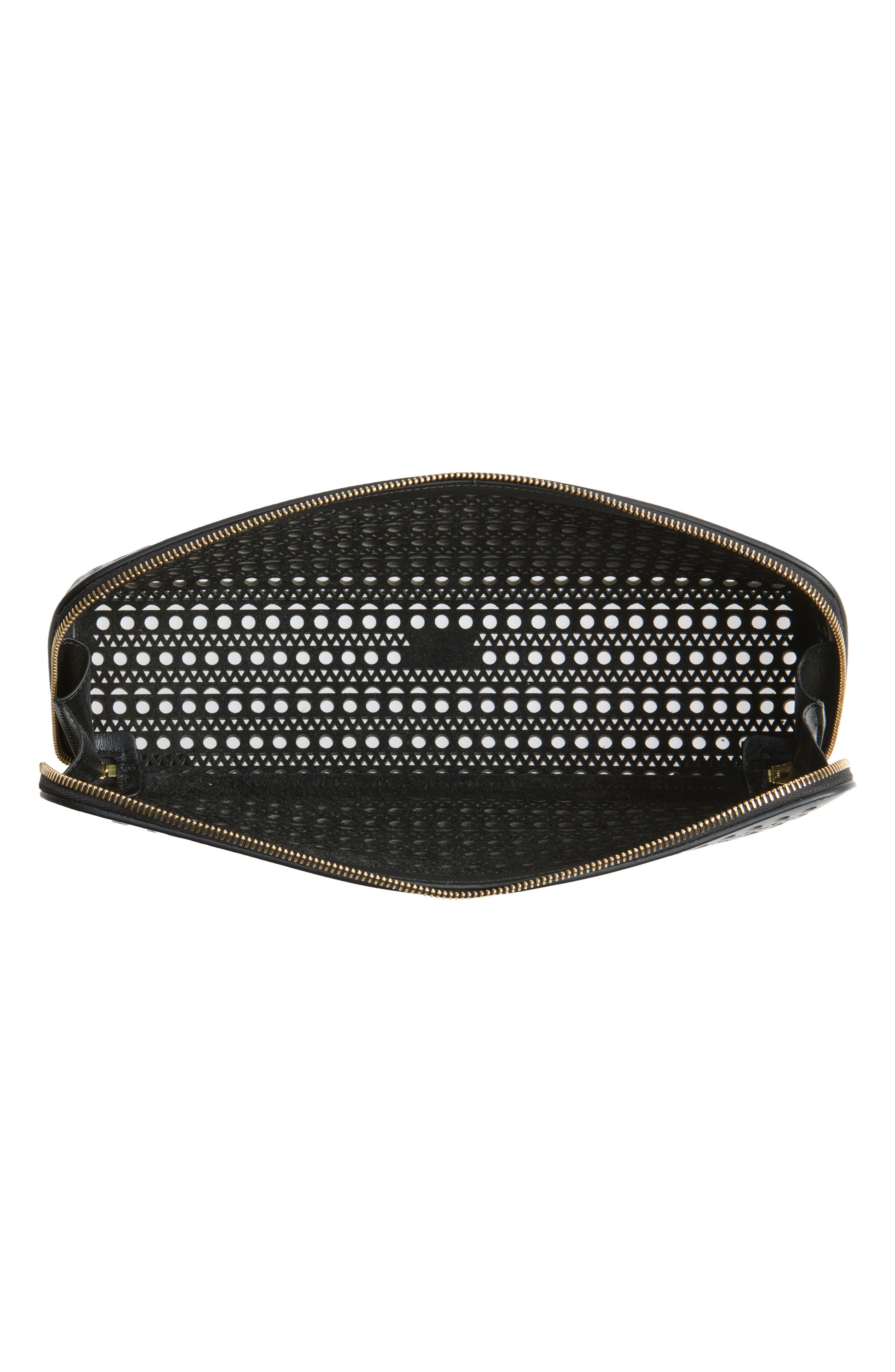 Delta Perforated Leather Clutch, Alternate, color, NOIR
