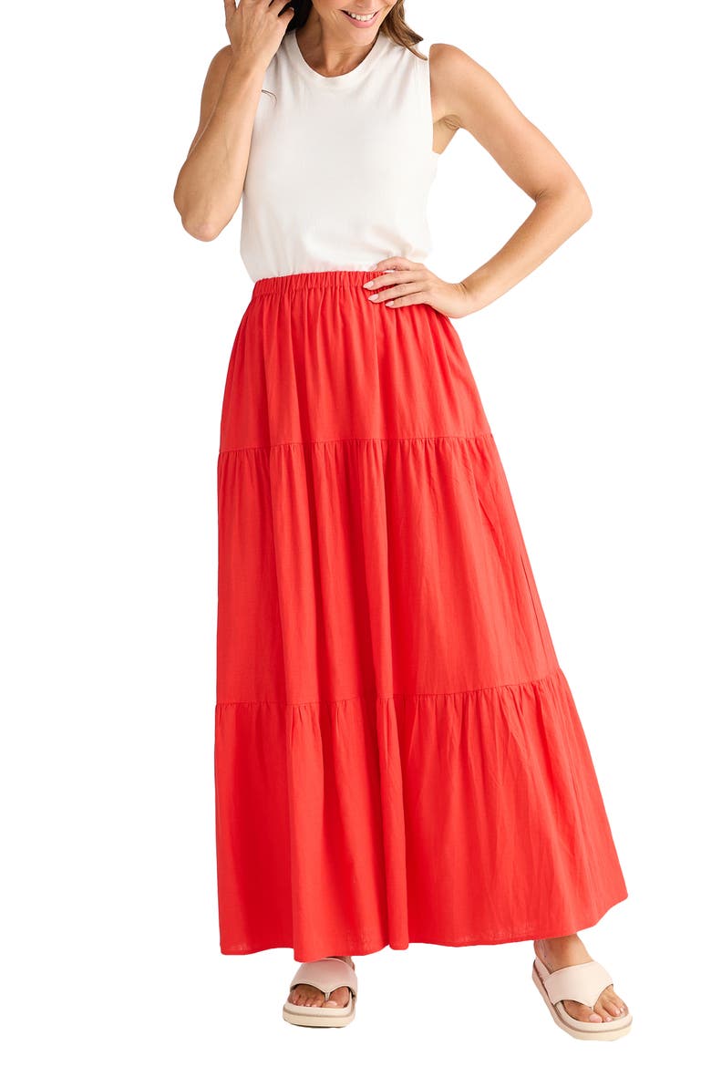 Erini Tiered Linen Blend Maxi Skirt, Alternate, color, POPPY RED