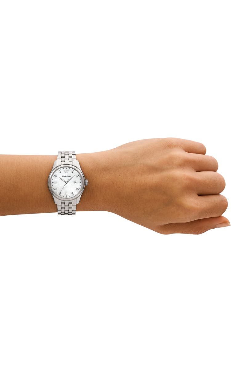 Emporio Armani Mother-of-Pearl Dial Bracelet Watch, 32mm, Alternate, color, Silver