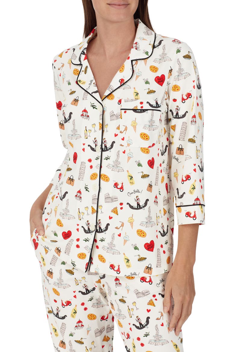 Italian Print Crop Stretch Organic Cotton Pajamas, Alternate, color, THATS AMORE
