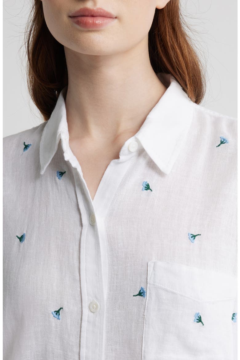 Charli Embroidered Floral Linen Blend Button-Up Shirt, Alternate, color, BLUEBELL CARNATIONS