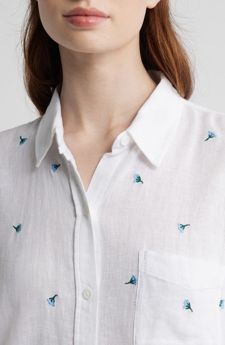 Rails Charli Embroidered Floral Linen Blend Button-Up Shirt, Alternate, color, Bluebell Carnations