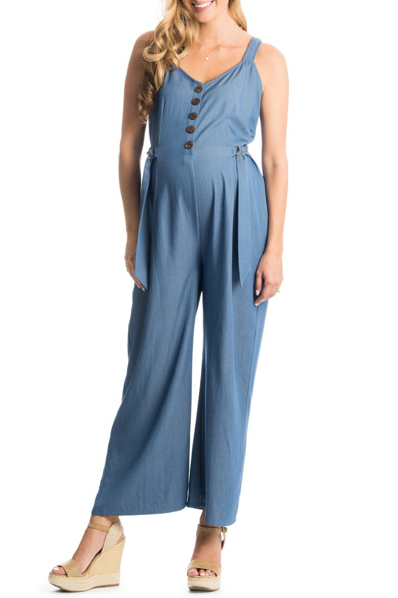 Luciana Chambray Maternity/Nursing Jumpsuit, Main, color, BLUE