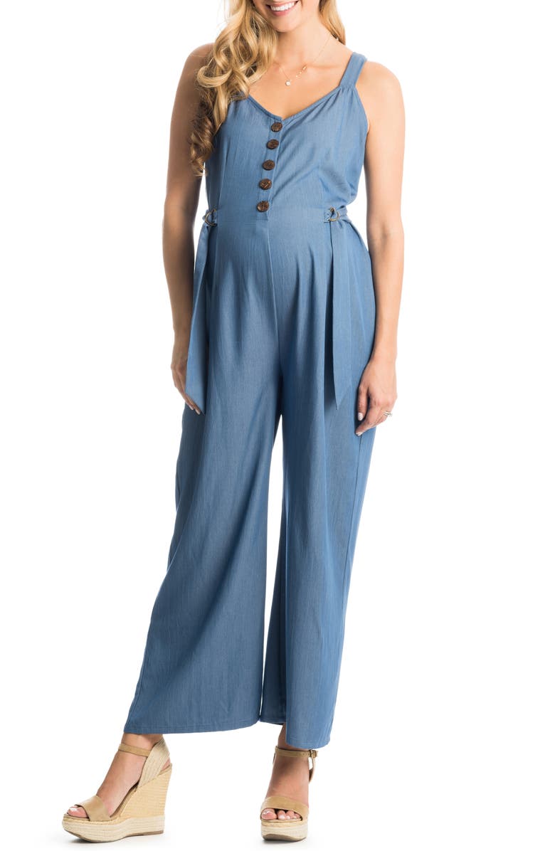 Everly Grey Luciana Chambray Maternity/Nursing Jumpsuit, Main, color,