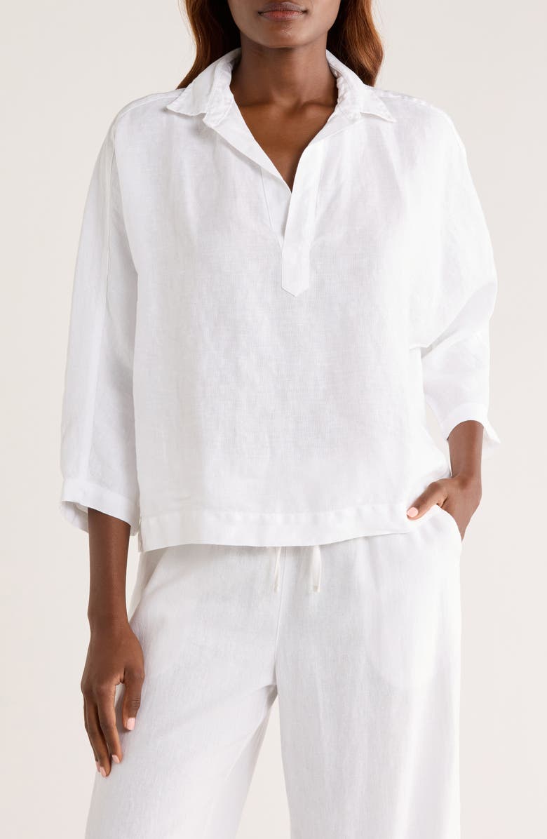 Frank & Eileen Gabi Crop Linen Popover Shirt, Main, color,