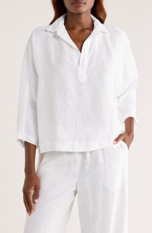 Frank & Eileen Gabi Crop Linen Popover Shirt in White 