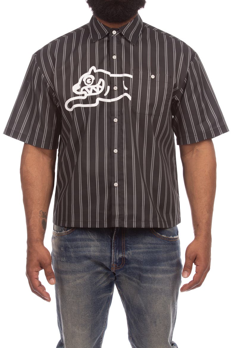 Boost Short Sleeve Button-Up Shirt, Main, color, BLACK