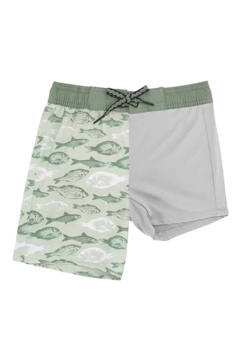 Kids' Classic Fish Print Board Shorts, Alternate, color, SAGE