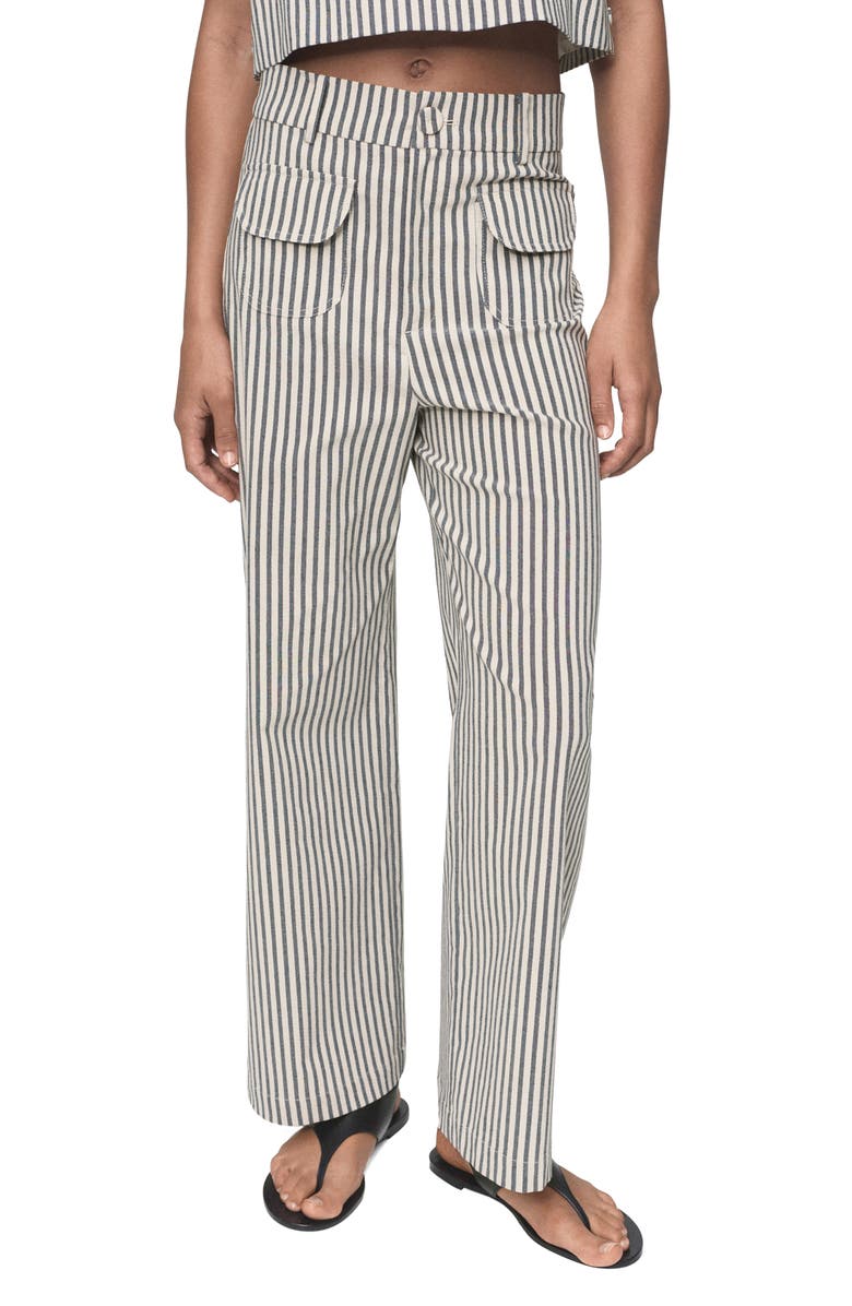 MANGO Stripe Pants with Pockets, Main, color, Ecru