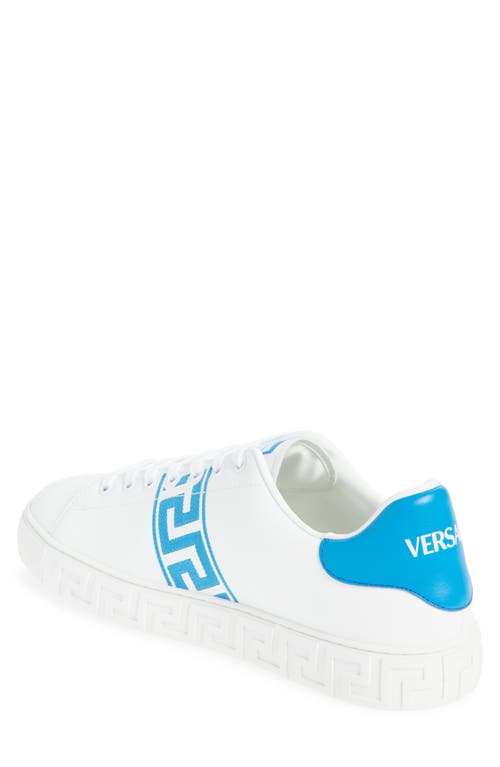 Versace Barocco Greca Jacquard Low Top Sneaker In White Ocean Blue