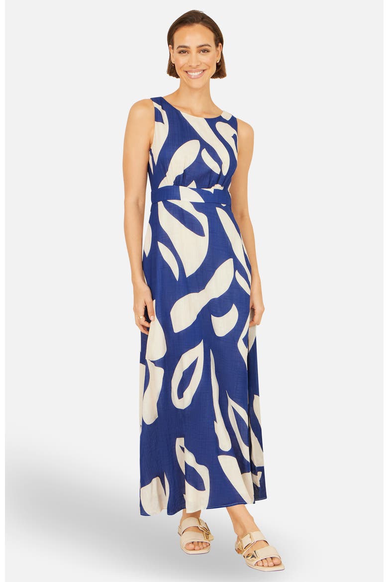 Cotton Abstract Print Maxi Dress, Main, color, Navy