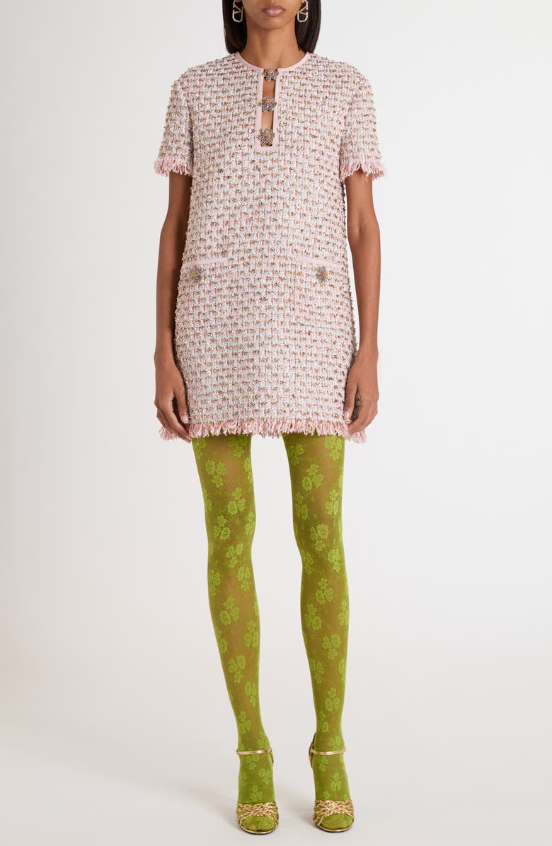 Valentino Garavani Embroidered Ribbon Tweed Shift Dress, Alternate, color, Pink Multi