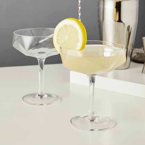 Viski Seneca Crystal Faceted Coupes Set Of 2 In Clear