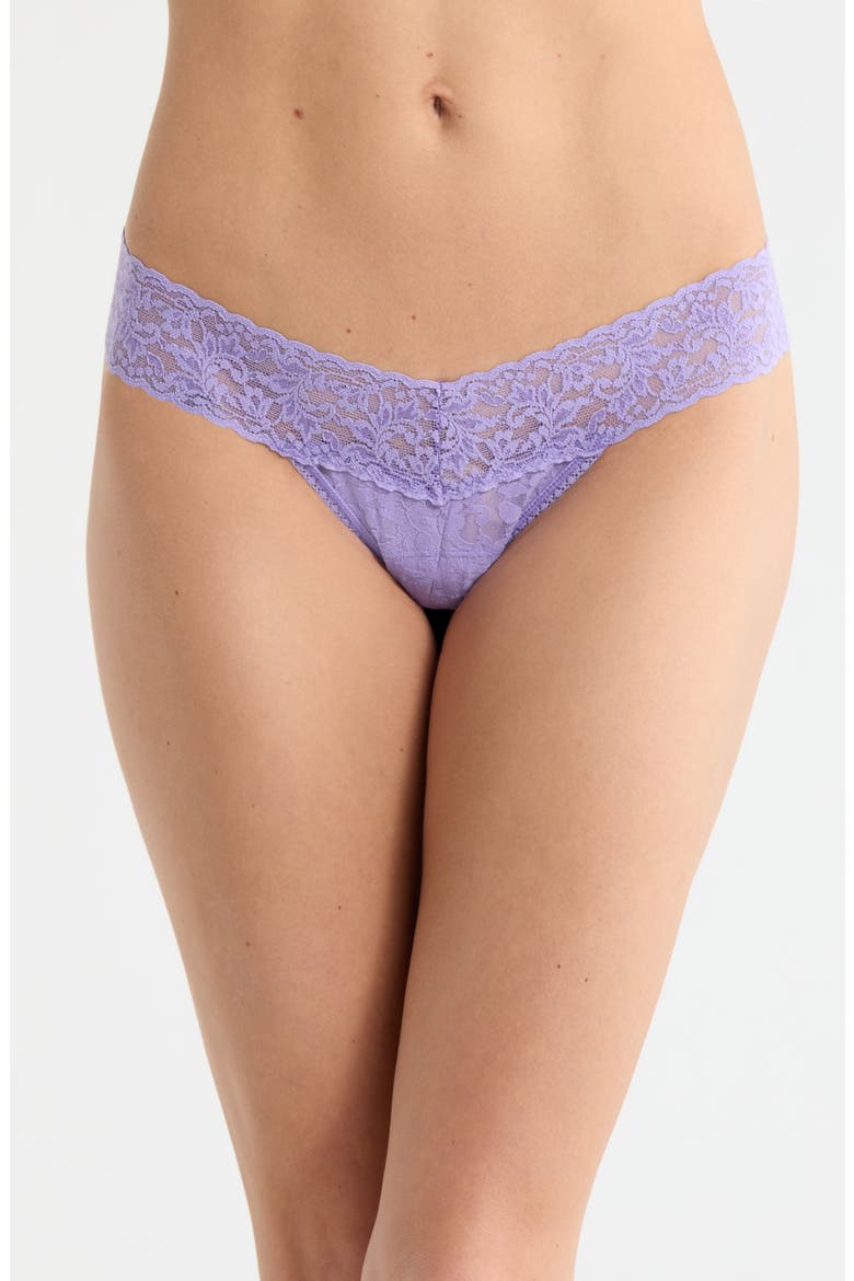 Signature Lace Low Rise Thong, Main, color, LOVE POTION PURPLE
