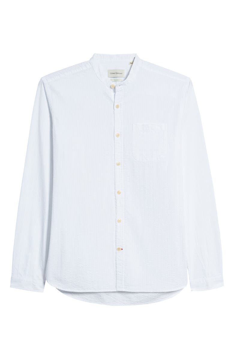 Oliver Spencer Grandad Seersucker Button-Up Shirt, Alternate, color, 