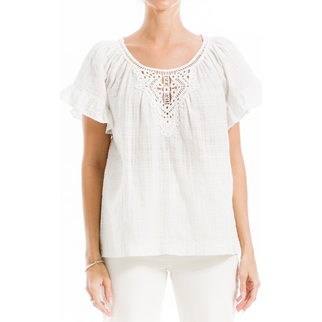 Max Studio Flutter Sleeve Crochet Top In White