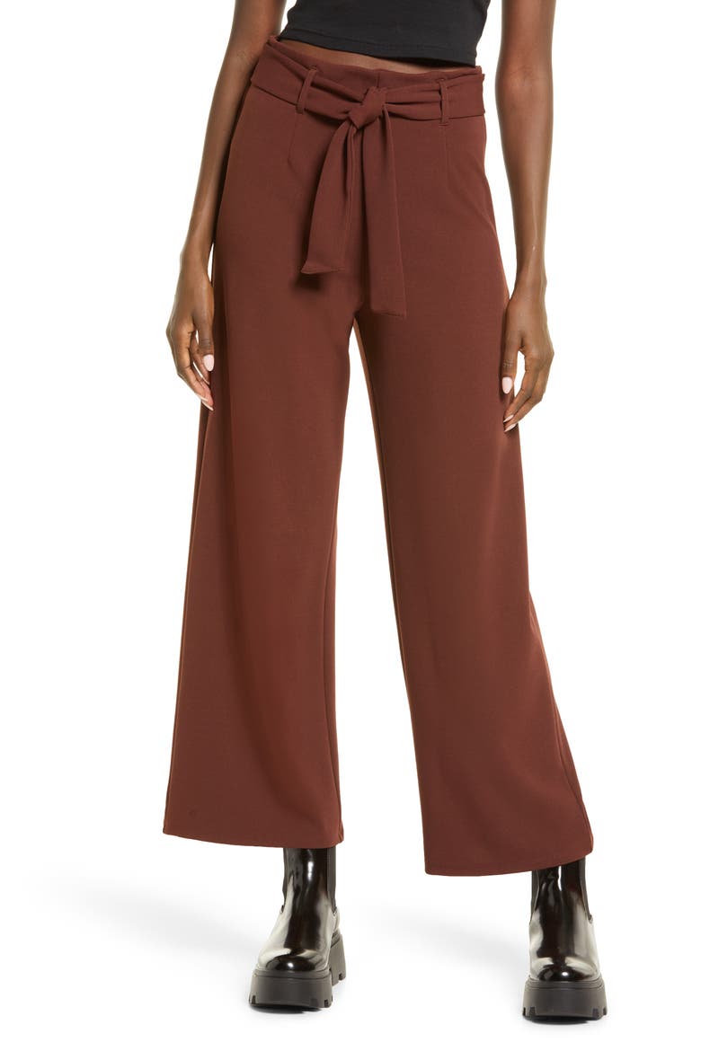 Belted High Waist Pants, Main, color, BROWN CHOCOLATE