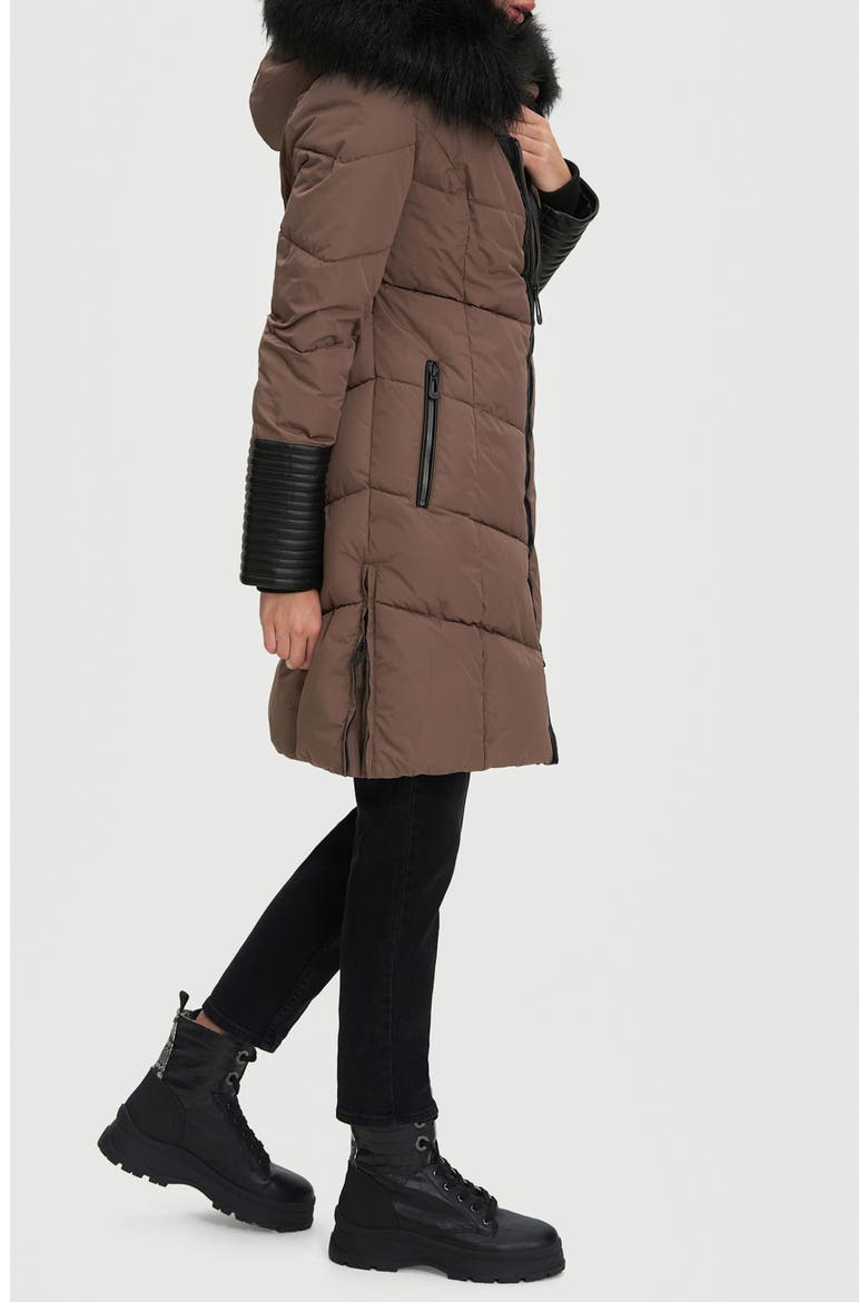 Priya Water Resistant Mixed Media Parka with Faux Fur Trim, Alternate, color, MOCHA