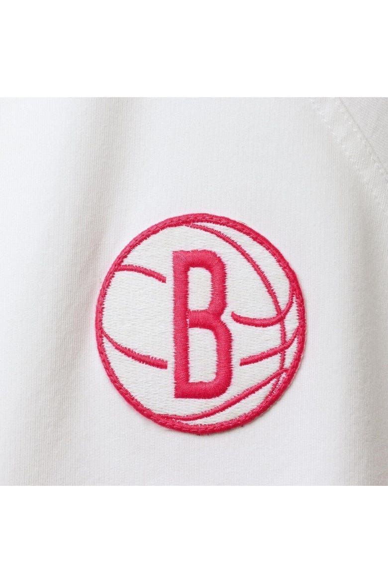 Women's Lusso White Brooklyn Nets Margot Cropped Tri-Blend Cap Sleeve Sweatshirt, Alternate, color, White