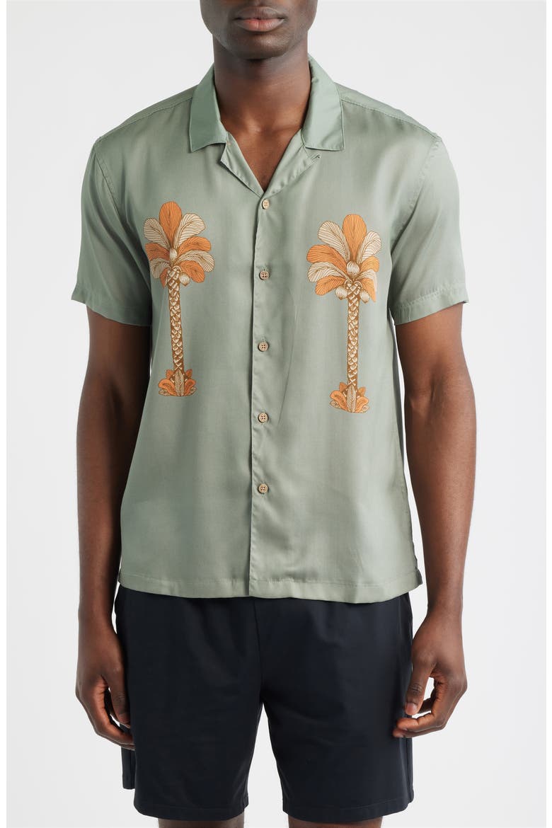 Oasis Palms Print Camp Shirt, Main, color, OLIVE
