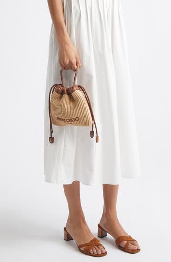Jimmy Choo Woven Raffia Top Handle Drawstring Pouch | Nordstrom