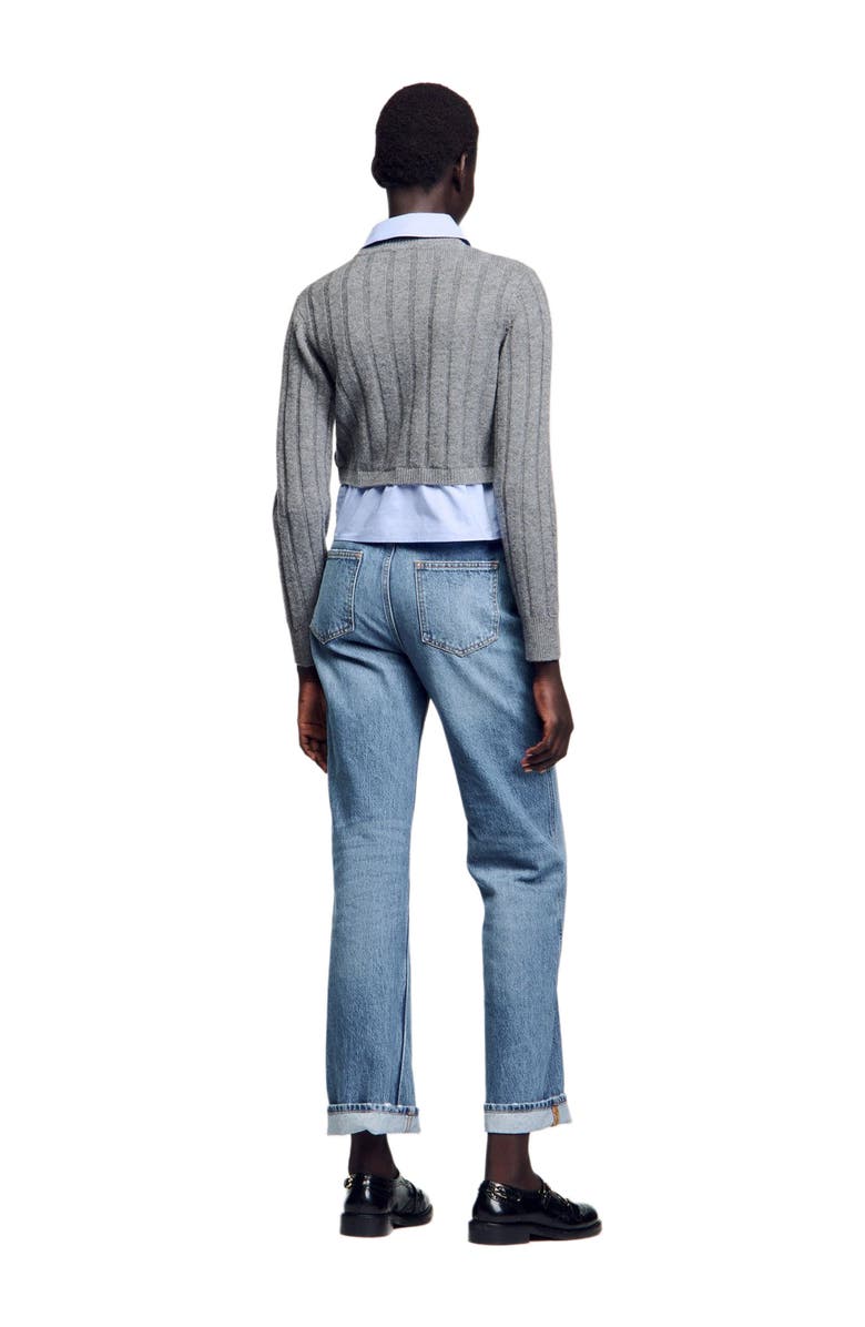 SANDRO Cropped wool and cashmere sweater, Alternate, color, Grey