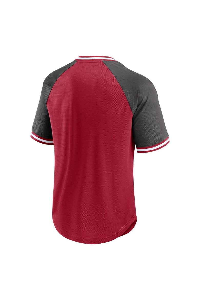 Men's Fanatics Branded Red/Pewter Tampa Bay Buccaneers Second Wind Raglan V-Neck T-Shirt, Alternate, color, Red