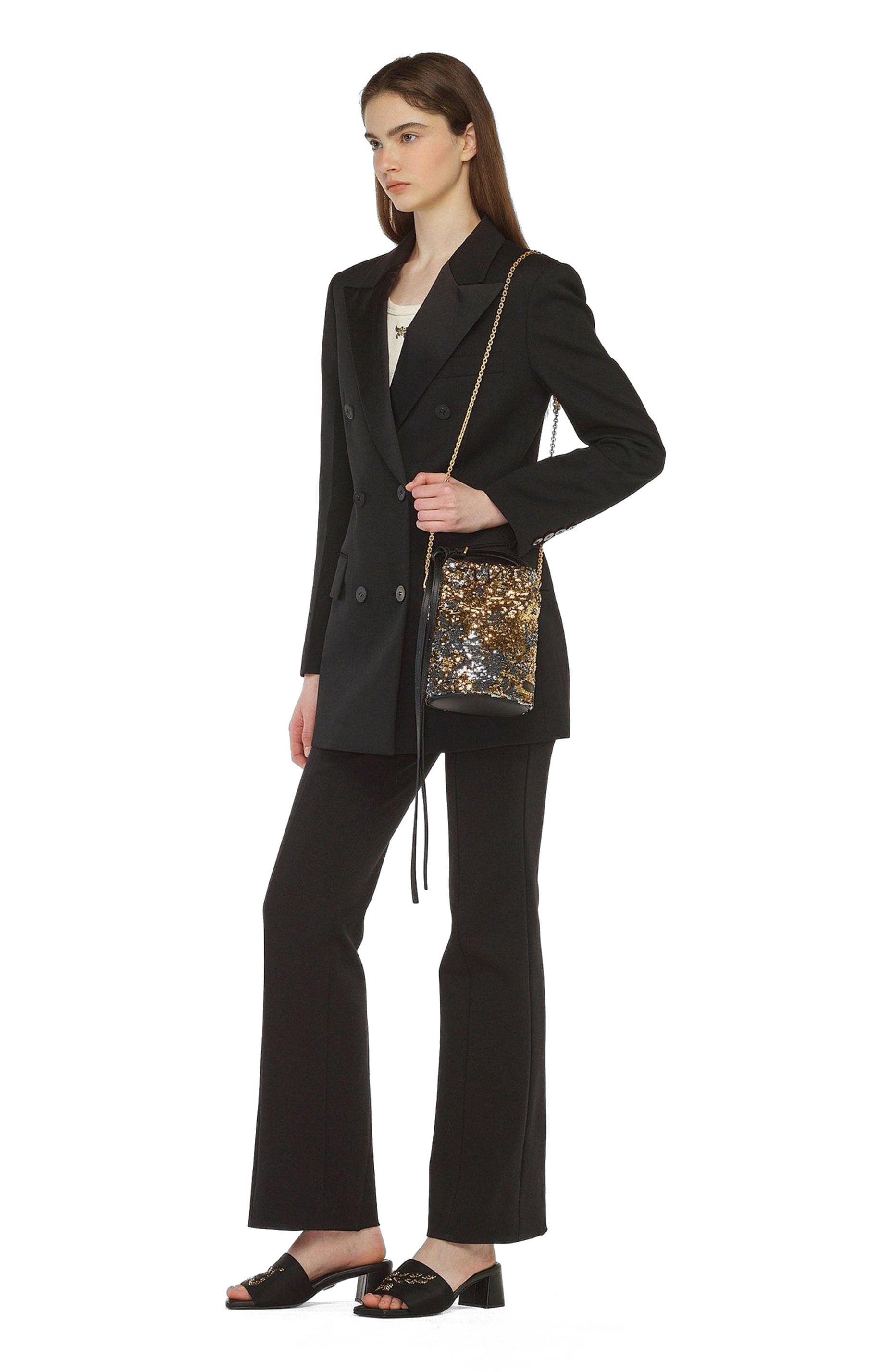 MCM Himmel Sequin Drawstring Bag, Main, color, Gold