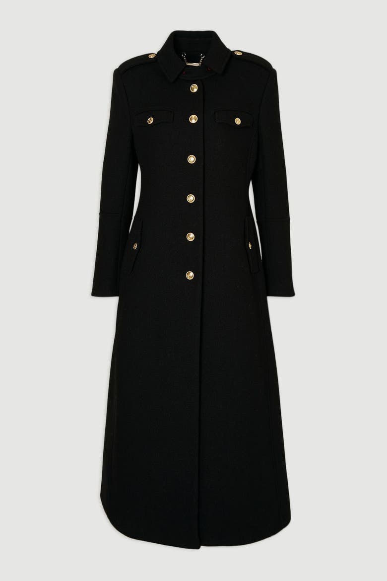 Wool Military Tailored Maxi Coat, Alternate, color, Black