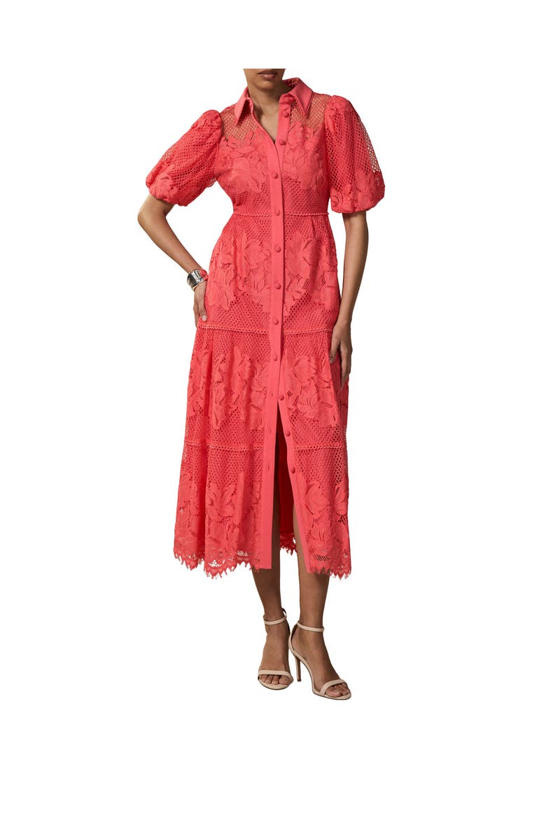 Lace Midi Shirt Dress, Alternate, color, Hot Pink