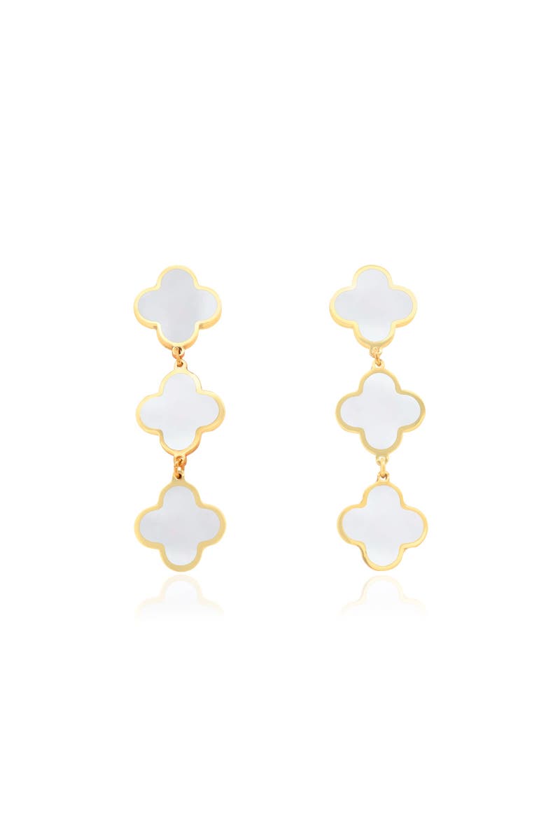 The Lovery Fine Jewelry Mother of Pearl Clover Dangle Earrings, Alternate, color, Mother Of Pearl
