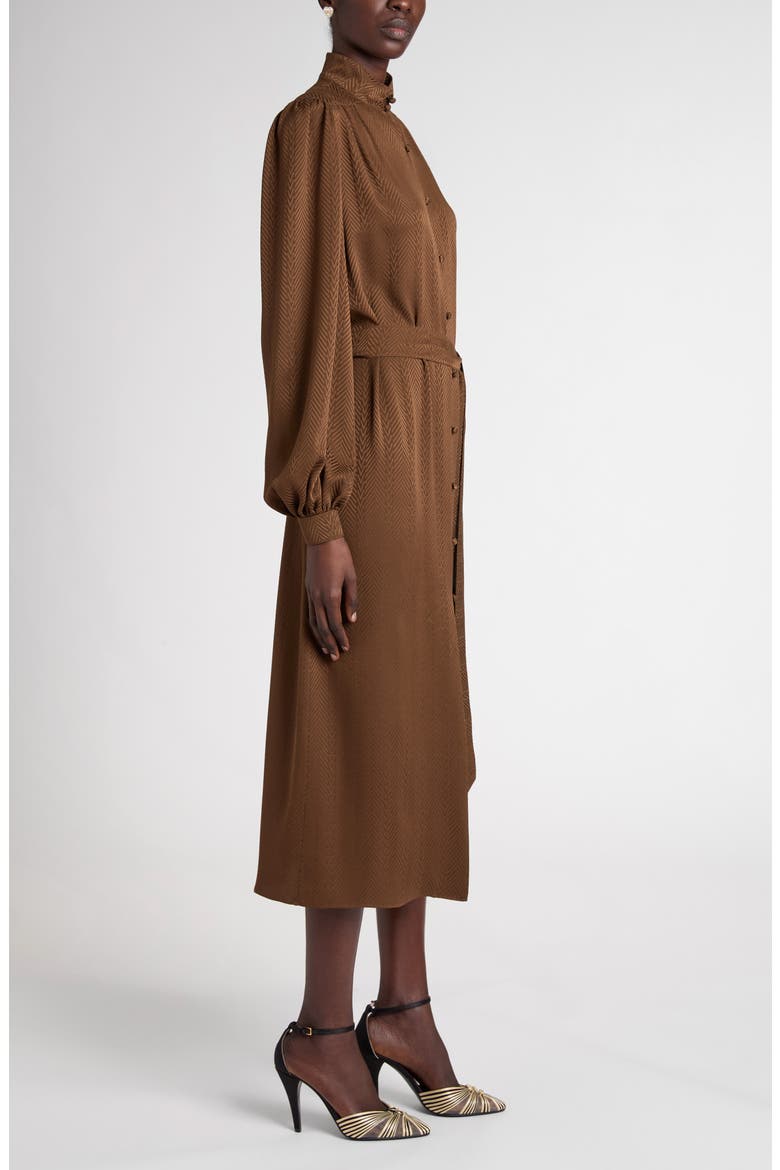 Mossi Jacquard Silk Midi Dress, Alternate, color, BROWN