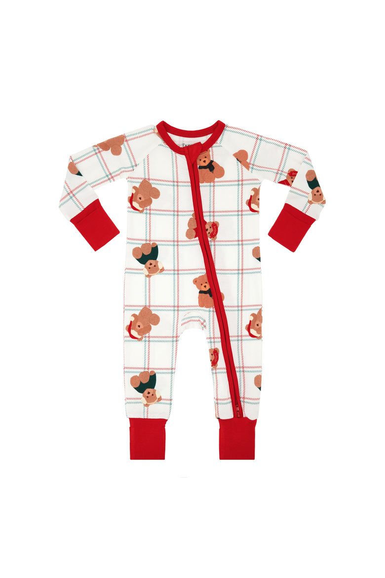 Cozy Christmas Bears Zipper Romper, Main, color, Red / White
