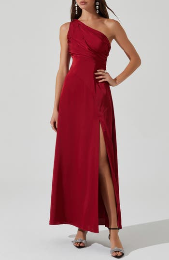 Astr The Label Atolia Draped One-shoulder Gown In Burgundy