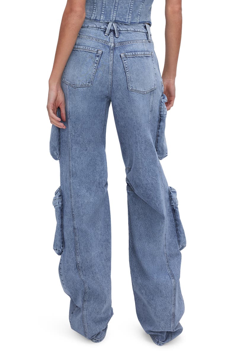 Good American Wide Leg Denim Cargo Jeans, Alternate, color, 