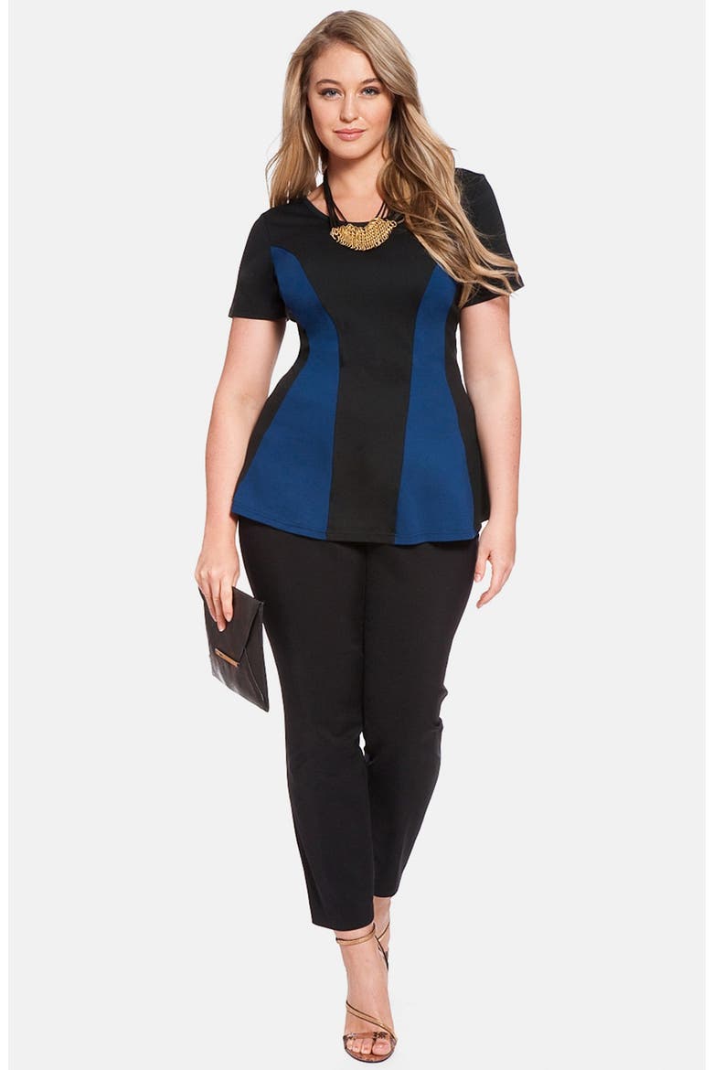 Colorblock Peplum Top, Alternate, color, BLACK/ INK