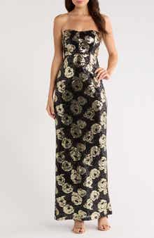 CeCe Floral Sequin Strapless Gown