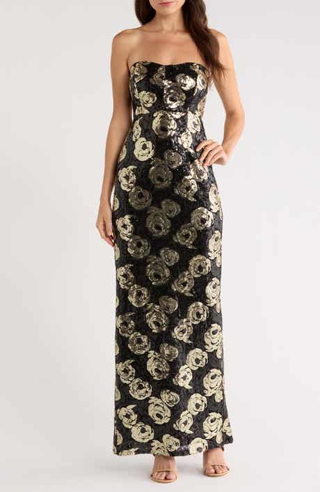 CeCe Floral Sequin Strapless Gown
