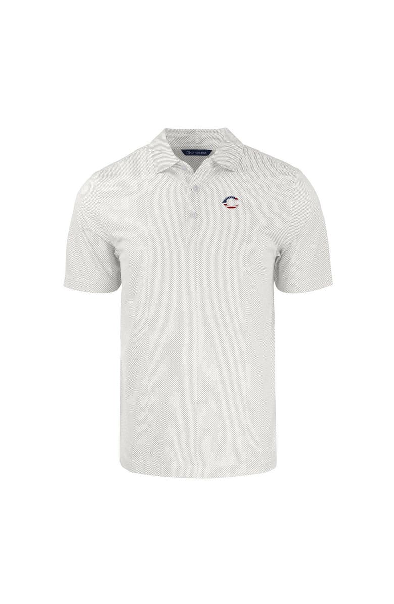 Cutter & Buck Men's Cutter & Buck  White/Gray Cincinnati Reds Stars & Stripes Pike Eco Symmetry Print Stretch Recycled Polo, Alternate, color, 