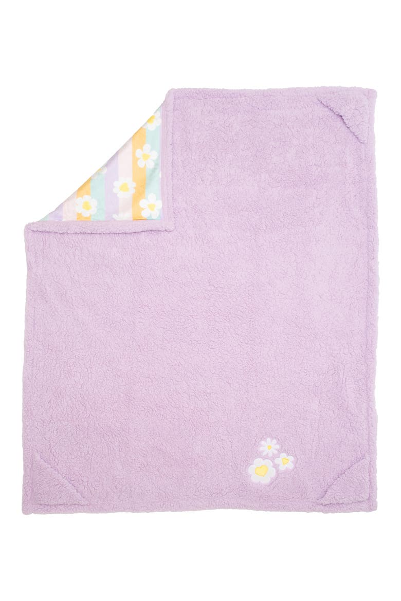 Happy Daisies Stripes Reversible Fleece Baby Blanket, Alternate, color, LILAC
