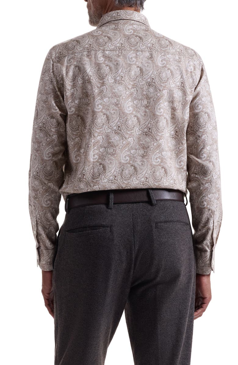 Bugatchi Axel Trim Fit Paisley Cotton Button-Up Shirt, Alternate, color, Limestone