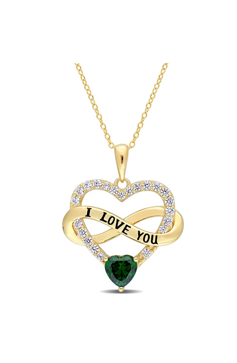 Julianna B. Color Zirconia Infinity Heart Necklace Yellow-Plated, Main, color, Green Cz